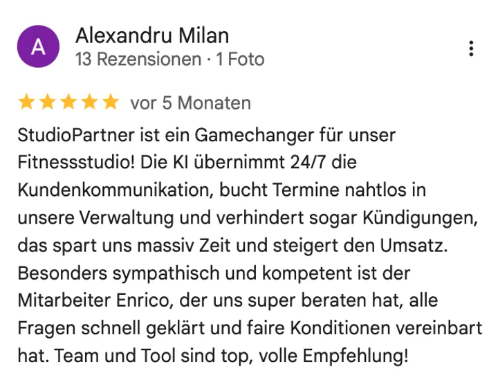Google-Rezension von Alexandru Milan, fünf Sterne
