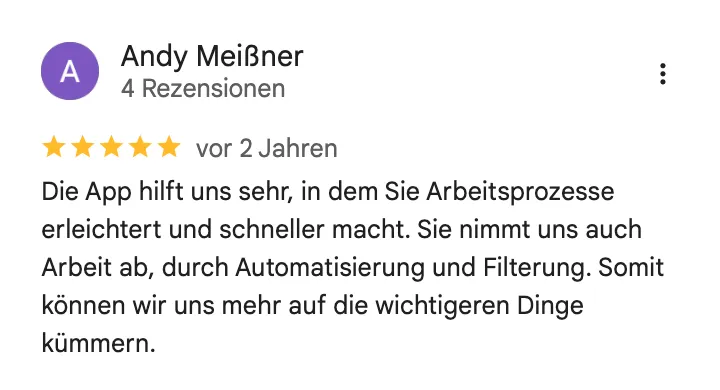 Google-Rezension von Andy Meißner, fünf Sterne