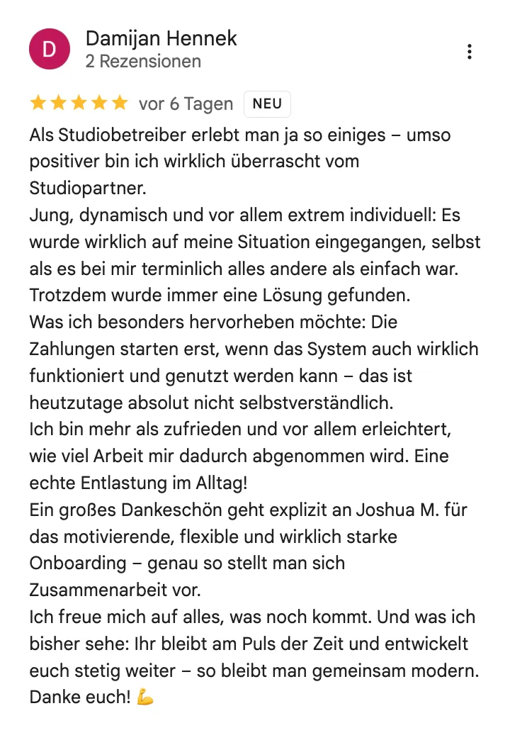Google-Rezension von Damijan Hennek, fünf Sterne