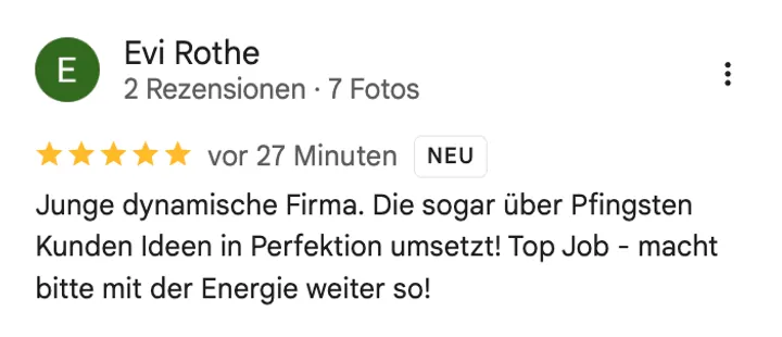 Google-Rezension von Evi Rothe, fünf Sterne