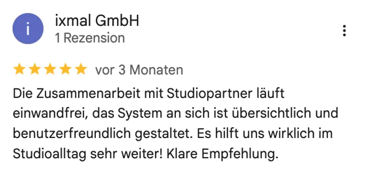 Google-Rezension von ixmal GmbH, fünf Sterne