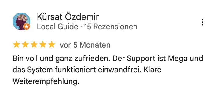 Google-Rezension von Kürsat Özdemir, fünf Sterne