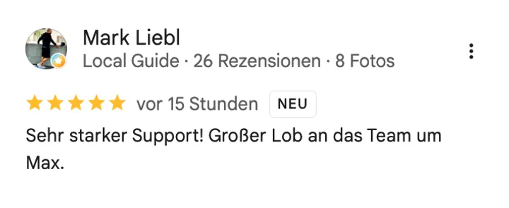 Google-Rezension von Mark Liebl, fünf Sterne