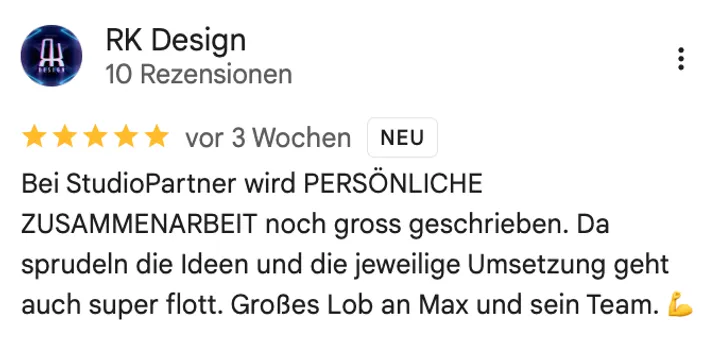 Google-Rezension von RK Design, fünf Sterne