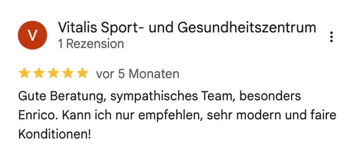 Google-Rezension von Vitalis Sport- und Gesundheitszentrum, fünf Sterne